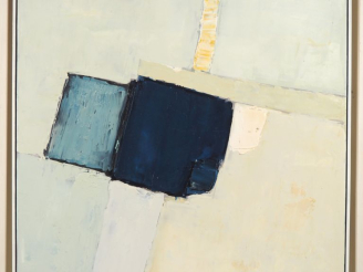 Vente aux enchères BRUS.  "Composition" Huile sur toile, signée en bas à droite Dim. 59,5