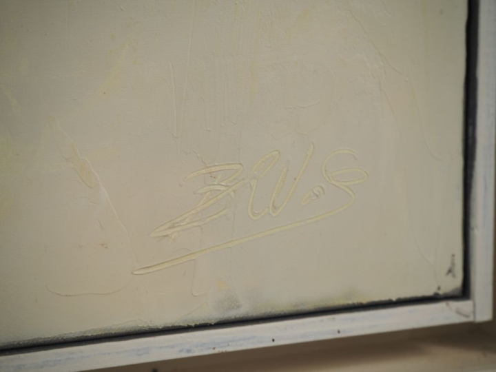 BRUS.  "Composition" Huile sur toile, signée en bas à droite Dim. 59,5