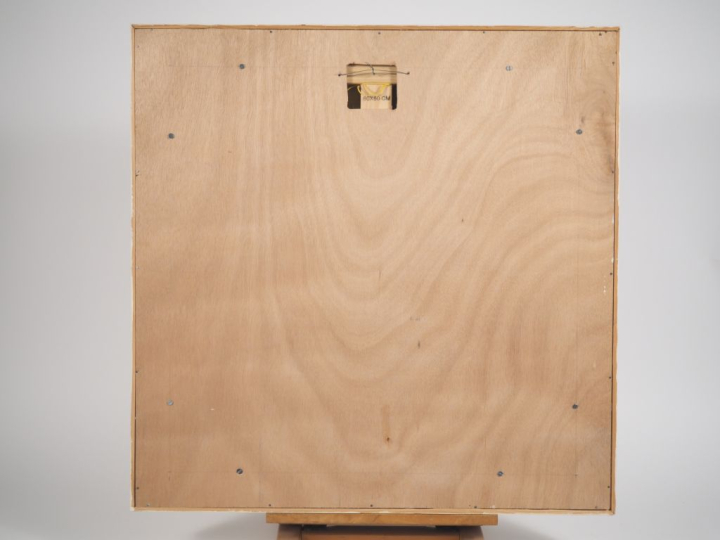 BRUS.  "Composition" Huile sur toile, signée en bas à droite Dim. 59,5