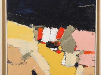 Vente aux enchères BRUS.  "composition"  Huile sur toile, signée en bas à droite  Dim. 40