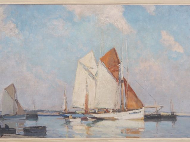 CAHOURS.  "Marine" Huile sur panneau, signée en bas à droite  Dim. 48,