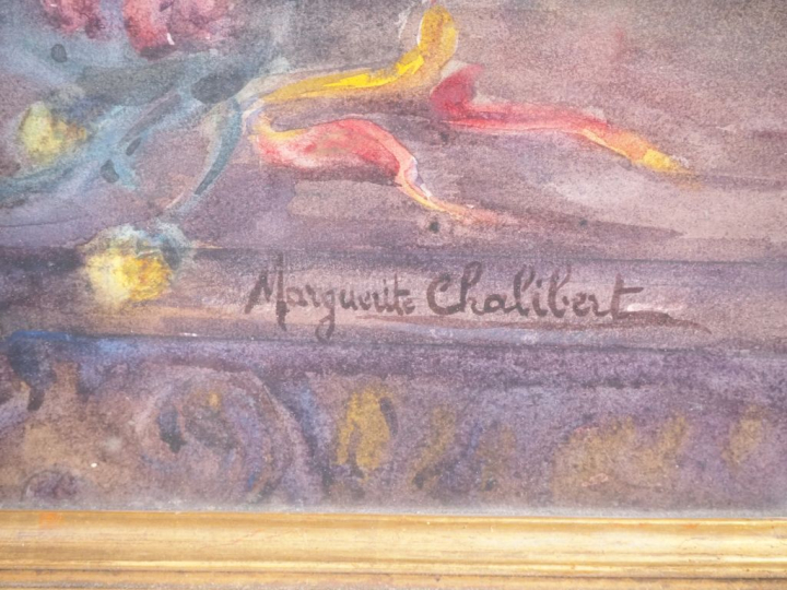 M. CHALIBERT.  "le bouquet de tokyos" Aquarelle, signée en bas à droit