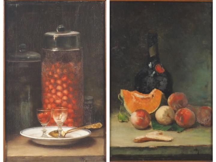Narcisse CHAILLOU.  "nature morte" Paire d'huiles sur toiles, signées 