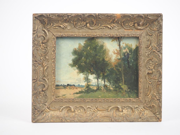 DAVID.  "paysage" Huile sur carton, signée en bas à gauche Dim. 13,5 x