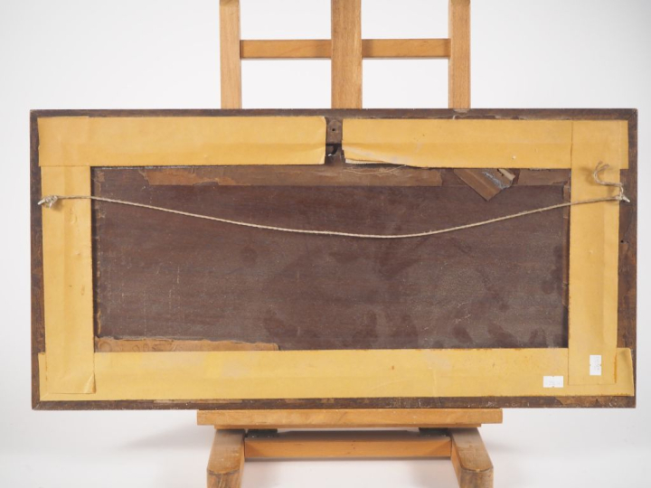 Eugène DESHAYES.  "Campement devant les remparts" Huile sur panneau d'