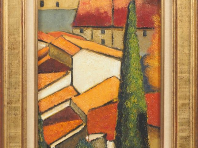 G. DOYE.  "le Cyprés"  Huile sur toile, signée en bas à droite  Dim. 3