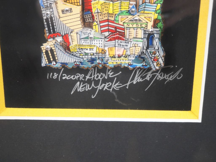 Charles FAZZINO. "Above New York" Sérigraphie en relief. Signée en bas