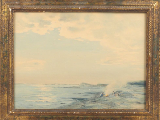 Vente aux enchères H. FOREAU.  "Ile d'Oléron, le repos des pêcheurs"  Aquarelle, signée e