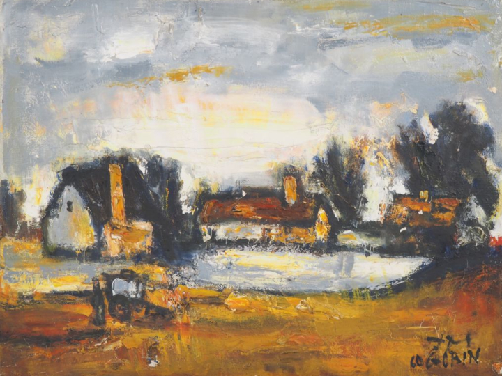 GOBIN.  "la mare"  Huile sur toile, signée en bas droite  Dim. 46 x 61