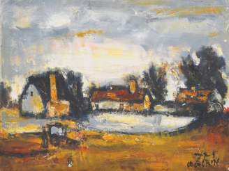 Vente aux enchères GOBIN.  "la mare"  Huile sur toile, signée en bas droite  Dim. 46 x 61