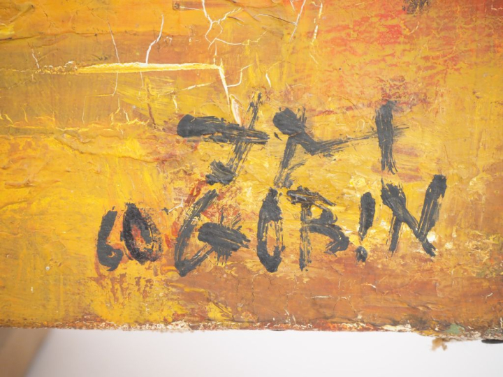 GOBIN.  "la mare"  Huile sur toile, signée en bas droite  Dim. 46 x 61