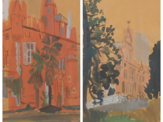 Vente aux enchères Michel GOEDGEBUER.  "Le château et son parc"  Paire d'aquarelles, sign