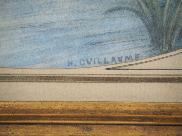 H. GUILLAUME.  "folie architecturale au bord d'un étang dans un parc" 