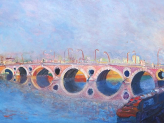 Vente aux enchères P. LACHKAR "Le pont neuf à Toulouse",  Huile sur toile, signée en bas 