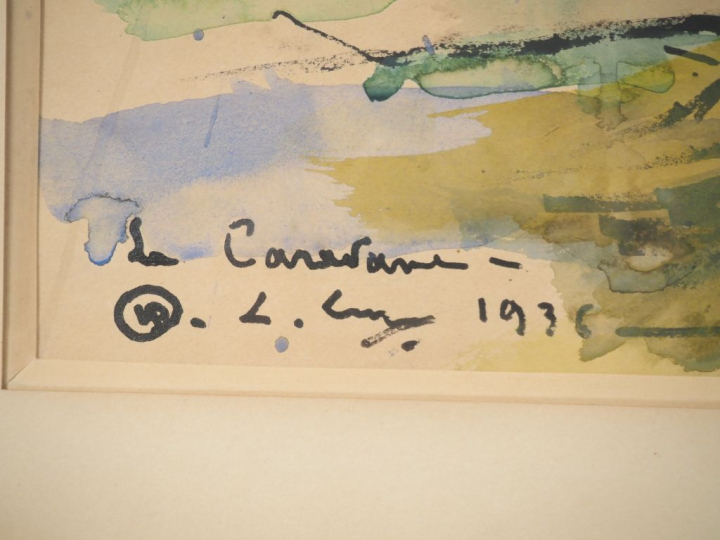 LEVY.  "la caravane"  Aquarelle, signée en bas à gauche et datée 1936 