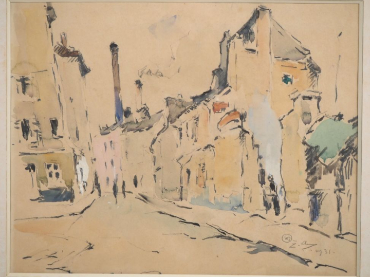 LEVY.   "ruelle animée" Aquarelle, signée en bas à droite et datée 31 