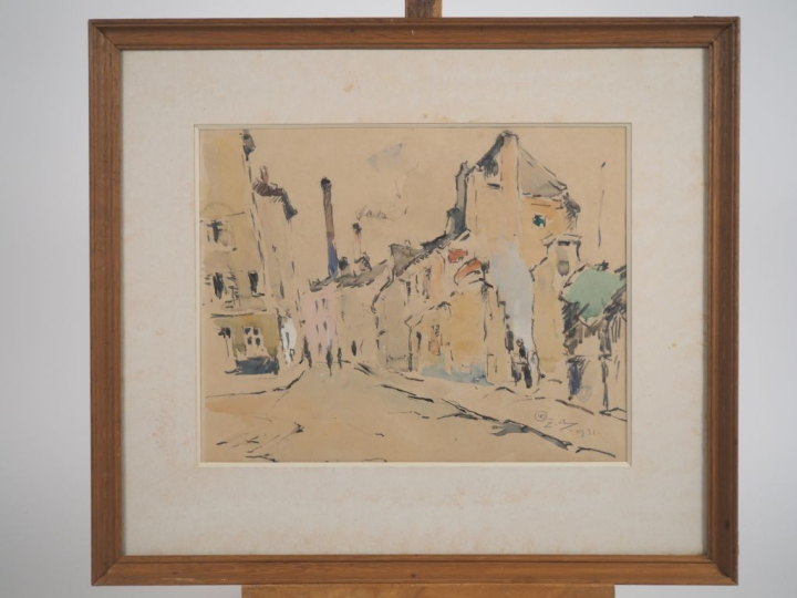 LEVY.   "ruelle animée" Aquarelle, signée en bas à droite et datée 31 