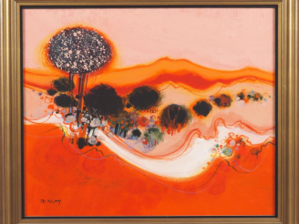 Vente aux enchères MENGUY.  "Paysage" Huile sur toile, signée en bas à gauche Dim. 54,5 x