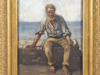 Vente aux enchères A. PARILLA. "le vieux pêcheur" Huile sur panneau, signée en bas à gauc