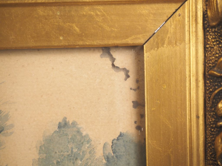 Paul PASQUIER.  "paysage lacustre"  Aquarelle, signée        (déchirée