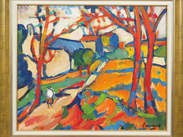 PENRAAT.  "Village en Minervois" Huile sur toile, signée en bas à droi