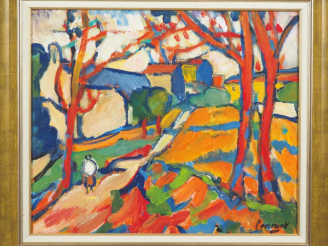 Vente aux enchères PENRAAT.  "Village en Minervois" Huile sur toile, signée en bas à droi