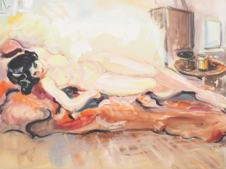 J. F.  PRINTZ. "L'odalisque" Gouache, signée en haut à droite  Dim. À 