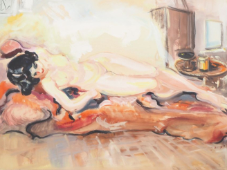 Vente aux enchères J. F.  PRINTZ. "L'odalisque" Gouache, signée en haut à droite  Dim. À 