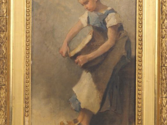 Vente aux enchères RAYNAUD.  "la bouchée de pain" Huile sur toile, signée en bas à droite