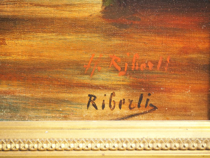 RIBERLI.  "Venise, le grand canal" Huile sur toile, signée en bas à dr