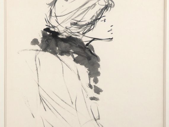 Daniel SCHINTONE.  "Jeune femme de profil" Encre, signée en bas à droi