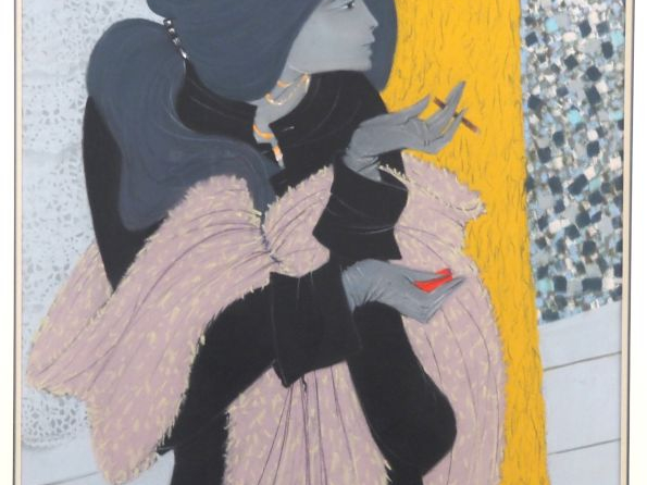 Daniel SCHINTONE.  "Elégante à la cigarette" Pastel, signé en bas à ga