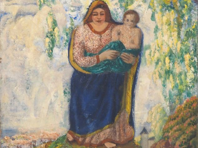 Maurice SOUDAN.  "Vierge à l'enfant" Huile sur toile, signée en bas à 