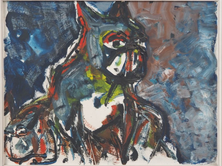 Ecole française Xxème. "Le bouledogue" Huile sur carton Dim. 26 x 34 c