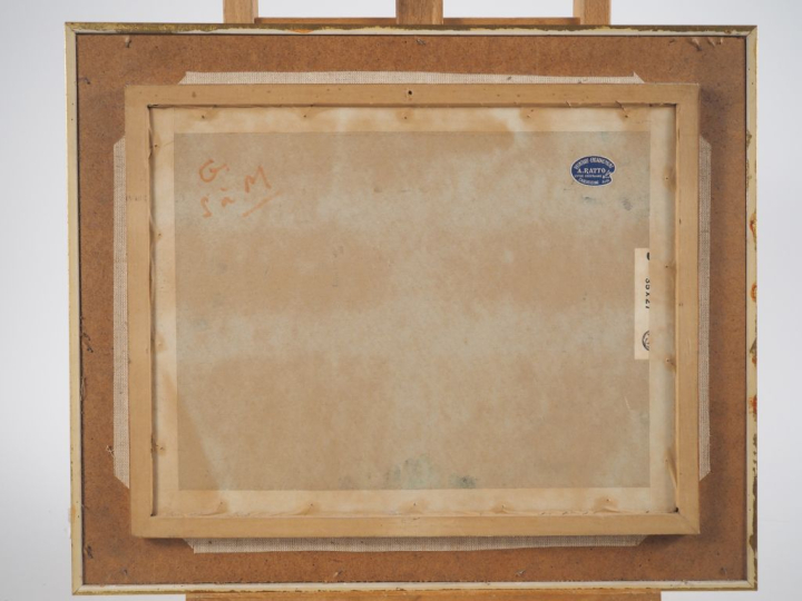 Ecole française Xxème. "Le bouledogue" Huile sur carton Dim. 26 x 34 c