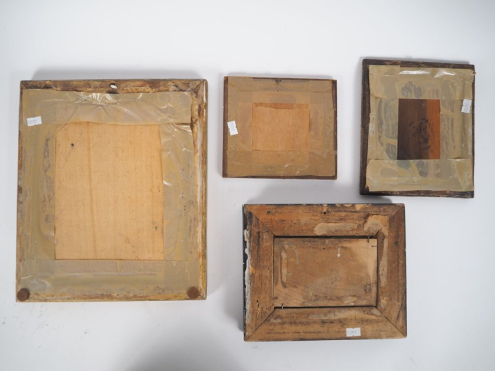 Ecole française XXème. 4 tableautins "nature morte" et "marine" Huiles