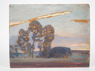 Vente aux enchères Ecole française XXème. "paysage fauve" Huile sur panneau  Dim. 32,5 x 