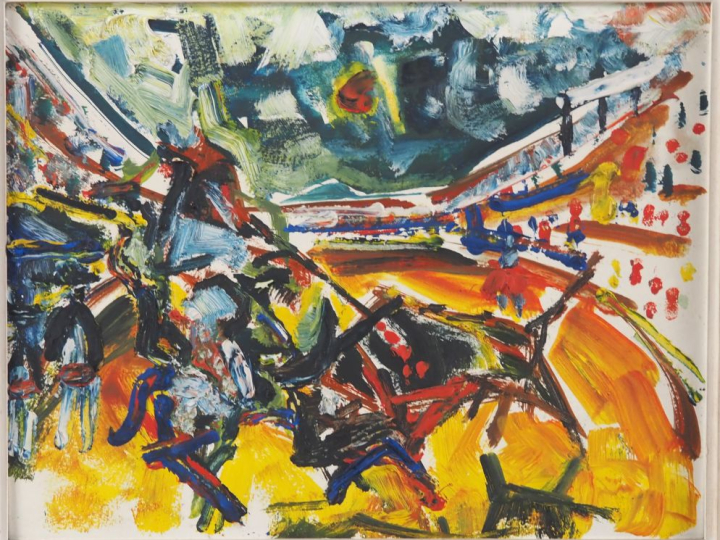 Ecole française XXème. "Tauromachie" Huile sur carton Dim. 26 x 34 cm