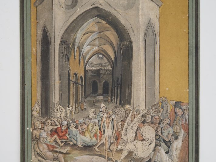Ecole allemande XVIème. "la piscine miraculeuse de Béthsaïde" Dessin à