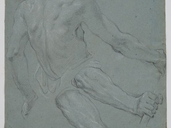 Ecole italienne XVIIème. "Etude" Dessin au fusain et rehauts de craie 