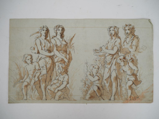 Vente aux enchères Ecole française XIXème. "Etude de personnages"  Deux dessins à la plum