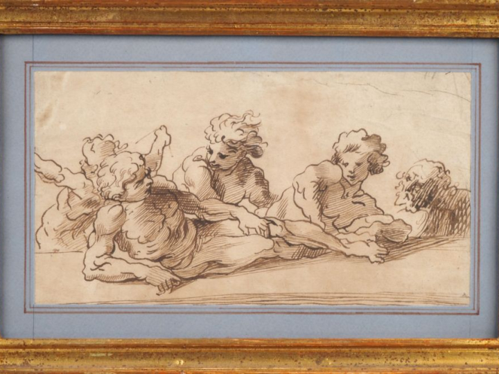 D'après un maitre italien du XVIIème.  "Etude de personnages" Dessin à