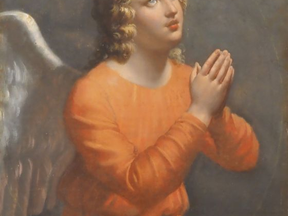Ecole française XIXème. "Archange en prière" Huile sur toile, marouflé