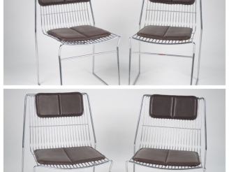 Vente aux enchères CADDIE. Paire de chauffeuses et paire de chaises en métal chromé, garn