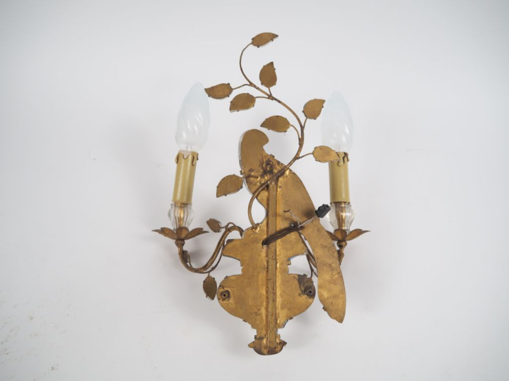 BAGUES.  Applique en verre et laiton à décor de perroquet.  Eclairant 