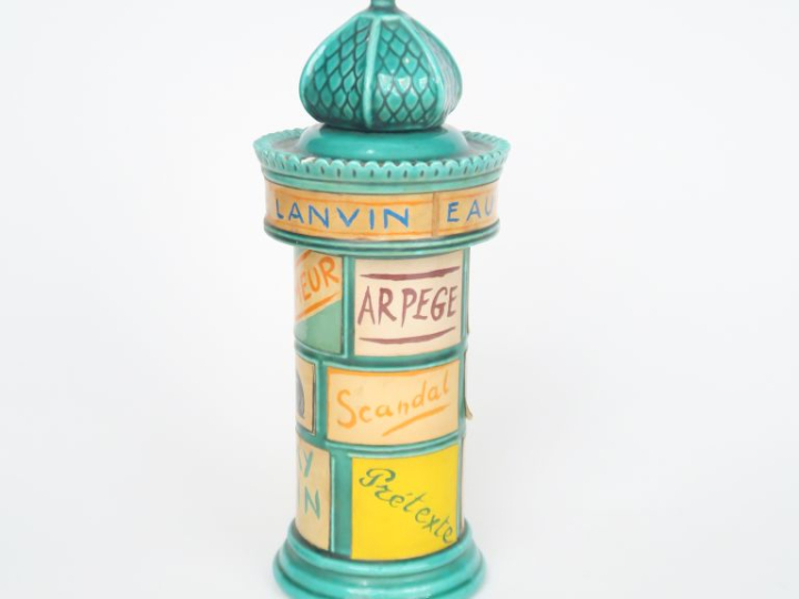 Flacon de parfum pour Lanvin en porcelaine et papier polychrome en for