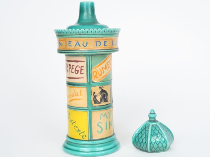 Flacon de parfum pour Lanvin en porcelaine et papier polychrome en for