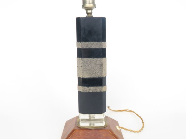 Pied de lampe de style Art Déco en verre translucide fumé et sablé , s