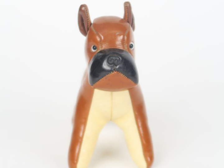 Sujet en cuir tricolore "le chiot" (yeux en verre) Dim. 11,5 x 10 cm