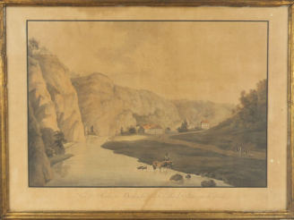 Vente aux enchères Gravure en couleurs XIXème par Wizani.  "vue du moulin dit Buschmuhle 